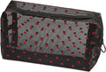 Portable Mesh Makeup Bag with Zipper Small Travel Toiletry Bag Lightweight Cosmetic Pouch (Black Square Red Heart)