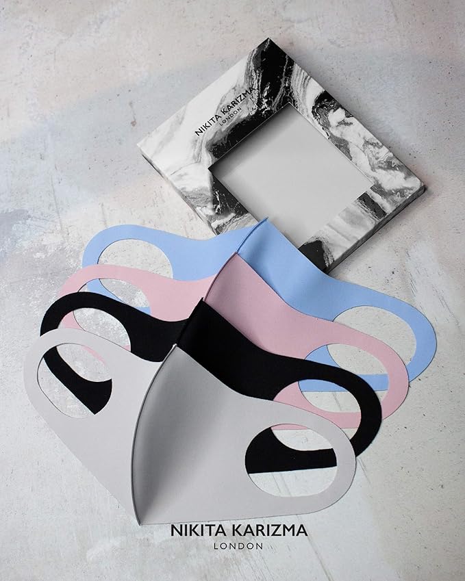 KARIZMA Styling Essentials Cloth Face Mask. 4 Buttery Soft Masks Washable Fabric. (Classic) Pink, Soft Grey, Blue and Black Face Mask Reusable. Fabric Face Mask 4 Pieces