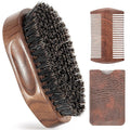 3PCS Beard Brush Comb Set for Men, Black Walnut Wood Dual Beard Comb & Case, Men's Natural Wooden Mustache Brush Kit - Medium Hardness