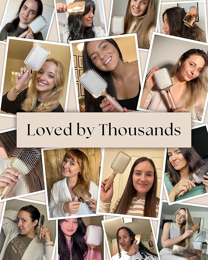 Lily England Paddle Hair Brush for Women with All Hair Types - Professional Hairbrush for Blow Drying, Detangling & Straightening - Smooth Brush with Gel Handle for Easy Grip, Rose Gold-White