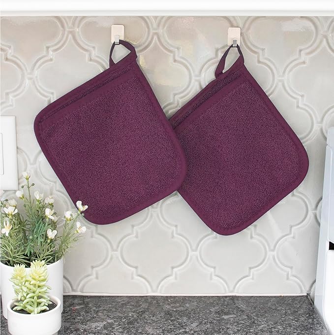 RITZ Terry Pocket Mitt & Hot Pad: Unparalleled Heat Resistant, Durable 100% Cotton – Ergonomically Designed for Optimal Grip – Easy-Care Machine Washable – 2-Pack, Beet