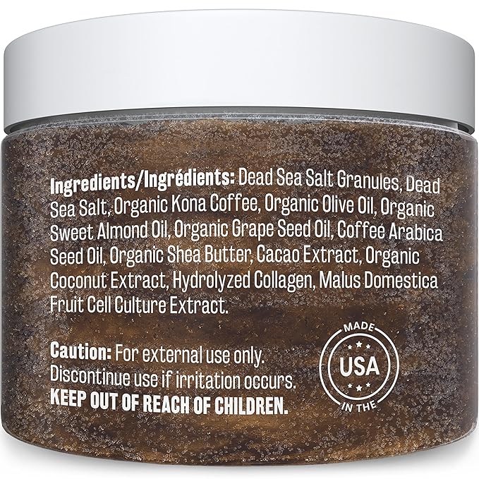 Arabica Coffee Scrub for Hands, Feet, and Body, Exfoliating Scrub with Collagen and Stem Cells, Face Cleanser for Cellulite, Fine Lines, and Stretch Marks, 12oz (1 Pack) by M3