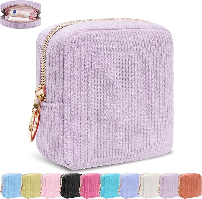 Period Bag for Girls, Corduroy Sanitary Napkin Storage Bag, Period Pouch & Tampon Holder, Feminine Care Organizer（Purple）
