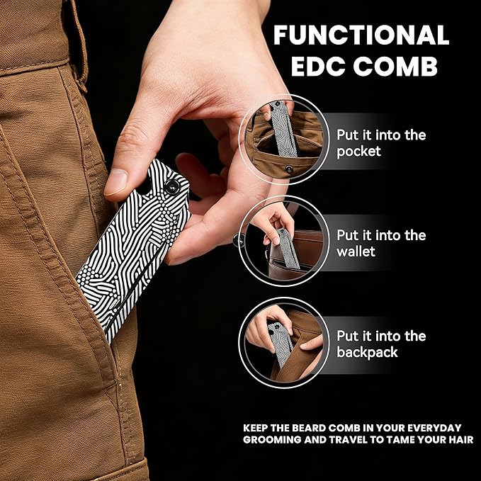 Metal Hair & Beard & Mustache Comb, Multifunctional Folding EDC Pocket Beard Comb With Bottle Opener - Anti-Static for Travel and Everyday Grooming Styling