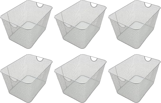 YBM HOME Kitchen Pantry Organizer Wire Basket for Shelves, Cabinets, Pantry, Countertop, Mesh Open Storage Bin Metal Basket for Organizing Food Supplies 14 x 10 x 9, Pack of 6, Silver