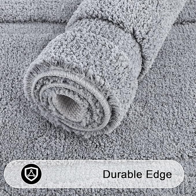 SHACOS Soft Fluffy Bathroom Rugs Sets of 2 Pieces 32x20 inch Bath Rugs Non Slip Washable Bath Mats Shower Rug Absorbent Bathrug, Light Grey