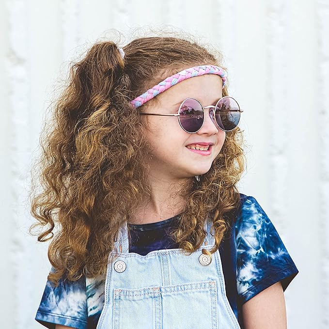FROG SAC 4 Braided Headbands for Girls, Adjustable Rainbow Tie Dye Braid Head Bands for Kids, Stretch Elastic Cloth Fabric Hairbands Accessories for Women, Teen Easter Basket Fillers Stocking Stuffers
