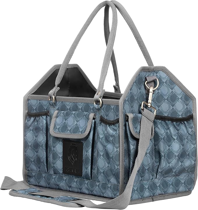 Equinavia Darby Large Collapsible Grooming Tote Bag for Horses, Dogs, Cats | Organizer with Shoulder Strap | 9" x 13" x 12" - Dark Grey/Light Grey - One Size