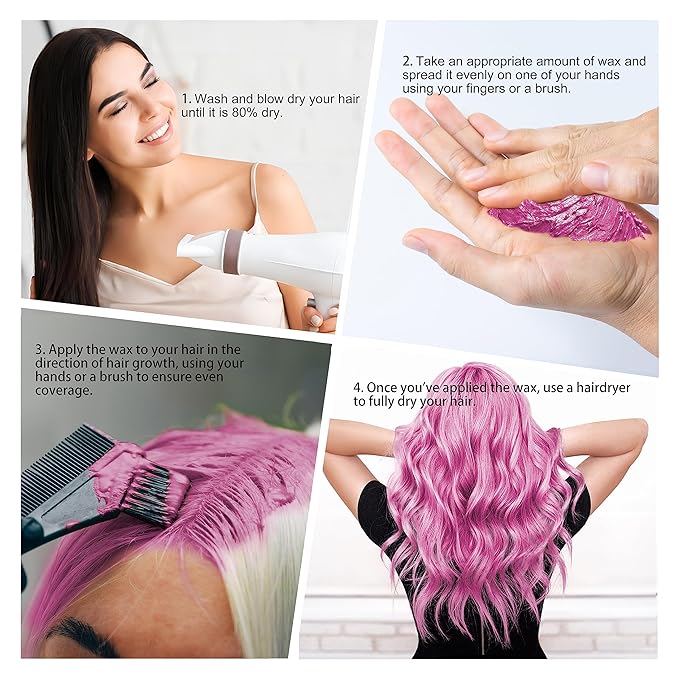 Temporary Pink Hair Color Wax 4.23 oz, Instant Natural Hairstyle Cream Dye, Washable Styling Pomades, Disposable Coloring Mud for Women Youth Men, Party Cosplay DIY Halloween