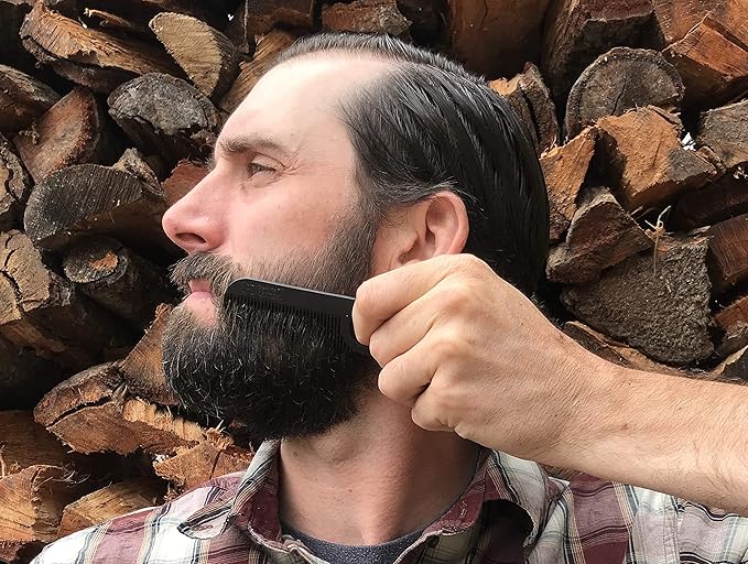Chicago Comb No. 2 Carbon Fiber + Black Horween leather sheath, Made in USA