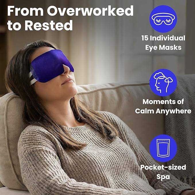 Steam Eye Mask, Self Heating Warm Compress for Dry Eyes I Heated Fast Relief for Stye, Puffy Sensitive Eyes, Moist Heat, Easter Basket Stuffers, Travel & Relaxation Gifts for Women and Men - Unscented