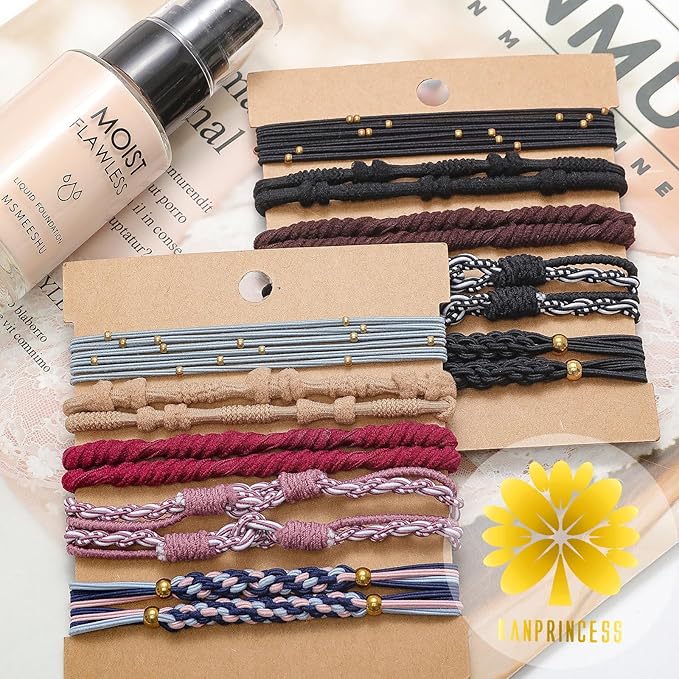 Boho Hair Ties For Girls, 20pcs Hair Tie Bracelet, Elastic Hair Ties, Hair Bands For Ponytails, Ponytail Holder For Daily Life, Sport, Cooking, Working