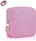 5.7" Small Makeup Bag, Glitter Cosmetics Bag for Purse, Portable Small Travel Makeup Pouch with Ring Buckle (Pink)