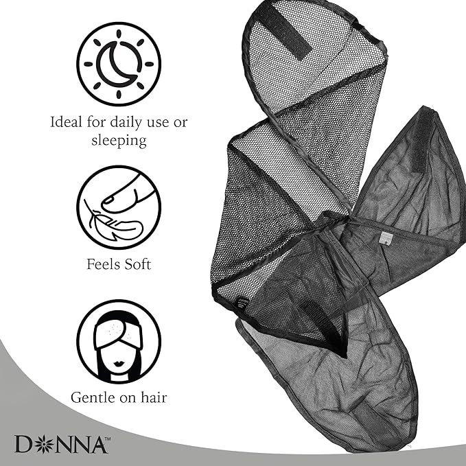 DONNA Satin Wrap & Mesh Wrap 2PCS – Breathable Mesh Head and Satin Cap Set, Adjustable Closure, Soft & Cool Fabric for Pixie Cut, Short Hair, and Everyday Styling