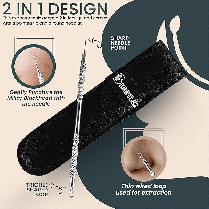Skin Milia Remover Tool and Comedone Extractor Tool. Double Ended Loop & Sharp Zit/Pimple Popper Tool Kit. Stainless Steel Ear Blackhead Remover Tools Professional Pimple Extractor Tool for Acne