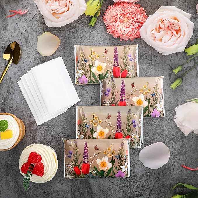 Geyee 50 Packs Tissue Travel Size Facial Paper Napkins Travel Packs Disposable Pocket Tissues for Wedding Guest Traveling School Purse Home Supplies, 500 Sheets 3 Ply(Retro Flower)