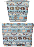 2 PCS Makeup Bag Small Cute Cosmetic Bags for Women，Floral Travel Toiletry Bag for Purse, Large Canvas Cosmetic Pouch Makeup Organizer Tool Pouch with Zipper（Bohemian Blue）