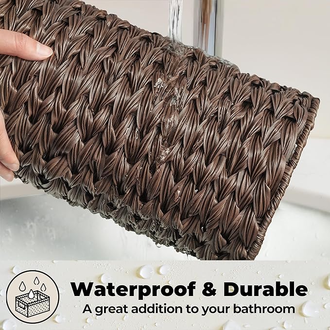 GRANNY SAYS Toilet Paper Storage Basket with Lid, Toilet Paper Holder Stand, Waterproof Organizer for Bathroom, Bathroom Baskets for 3 Mega Rolls, Brown
