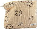 GUTGNK Makeup bag for Women, Corduroy Cosmetic Bag Aesthetic Design Ladies Tote Bag,Cute Smiley Face Makeup Organizer with Zipper - Khaki