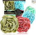 Loofah Sponge 70g, 6.3 Inch Large Exfoliating Bath Sponge, Soft Durable PE Mesh with Reinforced Knotting, Rich Lather Bath Scrubber for Body, for Travel or as a Holiday Gift (4Pack, Green, Red, Blue)