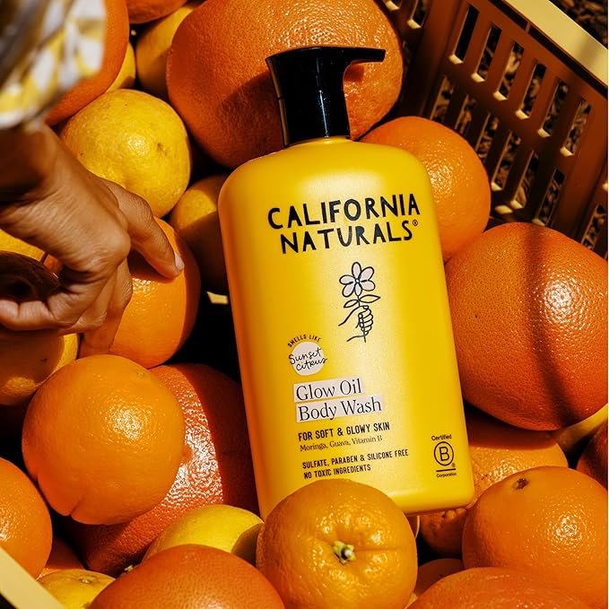 California Naturals Glow Oil Body Wash for Dry & Dull Skin, Moisturizing & Hydrating, Natural, with Sea Buckthorn & Vitamin B, Vegan & Cruelty-Free, Tangerine Scented 16.5oz
