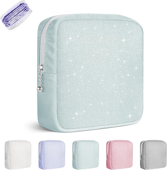 Period Bag for Teen Girls, Canvas Sanitary Napkin Storage Bag with Zipper, Portable Menstrual Pad Bag Tampon Holder for Purse