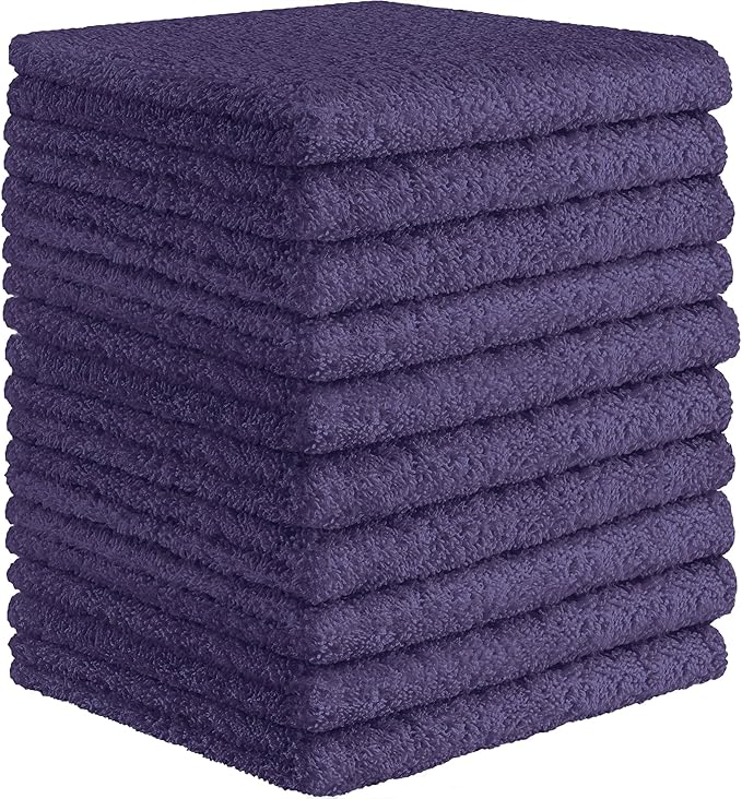 DecorRack 10 Pack 100% Cotton Wash Cloth, Luxurious Soft, 12 x 12 inch Ultra Absorbent, Machine Washable Washcloths, Violet (10 Pack)