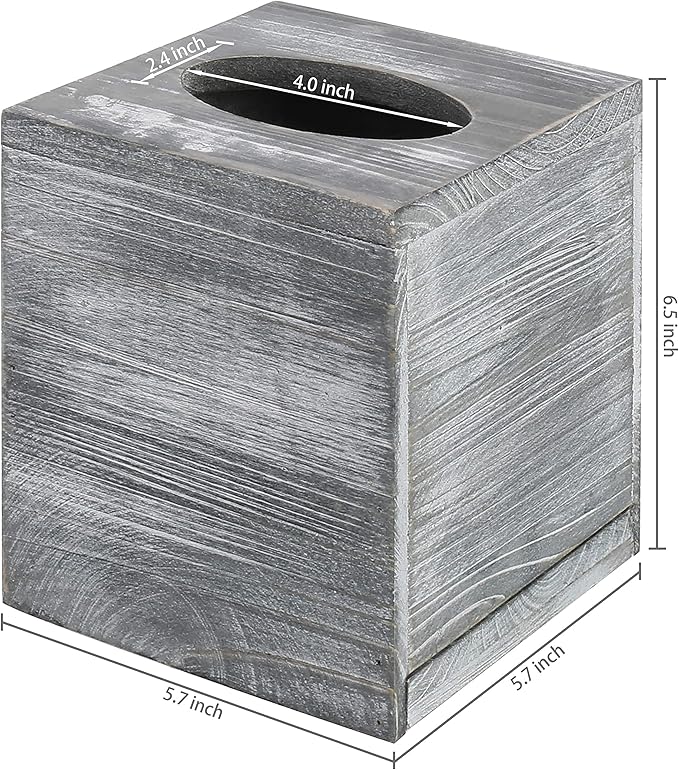 MyGift Graywashed Wood Decorative Tissue Box Holder Cover, Bathroom Facial Tissue Box Cover with Easy Refill Slide-Out Bottom Panel