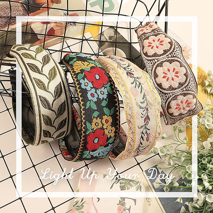 EBOOT 4 Pieces Boho Headband for Women Embroidery Wide Hair Band Bohemia Floral Knotted Wide Headbands Vintage Ethnic Style Girls Accessories(Classic Pattern)