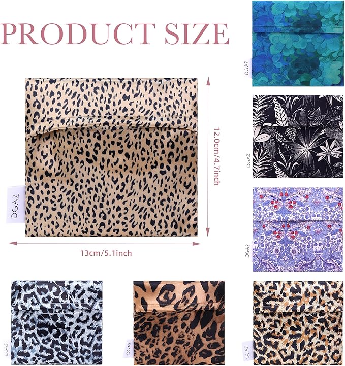 DGAZ Sanitary Napkin Storage Bag, Period Bag for Teen Aged Girls, Portable Period Bag for Panty Liners/Menstrual Cup/Small Tampons，Mini Makeup Bag for Purse(Leopard C)