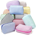 Sanwuta 12 Pcs Seersucker Cosmetic Bags Bulk Seersucker Makeup Bags Stripe Women Pouch Large Preppy Storage Pouch Toiletry Travel Organizer for Wedding Bridesmaid Bride Favor Mom Gift (Neutral)