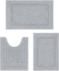 SHACOS Soft Fluffy Bathroom Rugs Set of 3 Pieces Bath Mats with U Shape Toilet Rugs Non Slip Washable Bath Rugs Absorbent Bathroom Carpet for Shower Tub, Light Gray