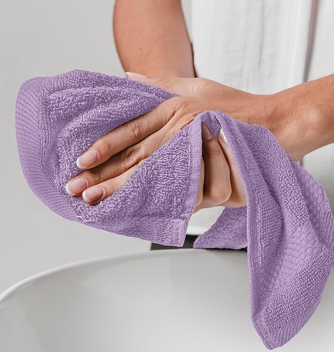 White Classic Luxury Cotton Washcloths 13x13 Inch - 650 GSM Turkish Cotton | Hotel, Spa, Bathroom Face Towel | 12 Pack, Lavender