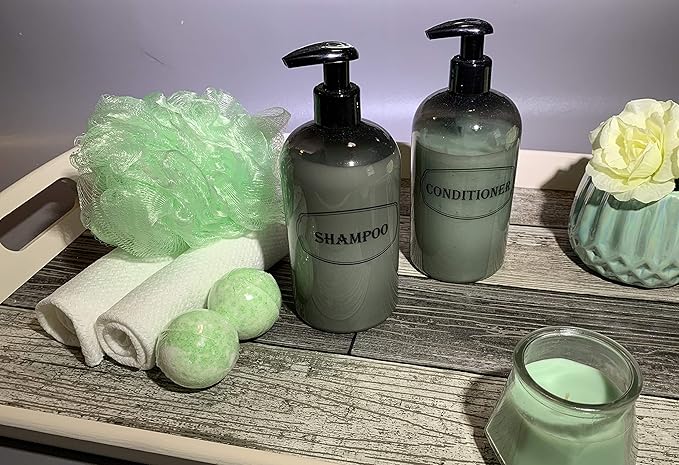 Bottiful Home-16 oz Shampoo and Conditioner Refillable Empty Plastic Pump Bottle Dispenser Set (Gray)