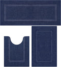 SHACOS Soft Fluffy Bathroom Rugs Set of 3 with Runner Rug U Shape Toilet Rugs Bath Mats Non Slip Washable Bath Rugs Absorbent Bathroom Carpet for Shower Tub, Navy Blue