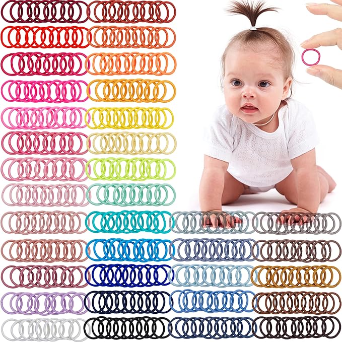 CÉLLOT 360PCS Baby Hair Ties, 36 Multicolors Elastic Hair Ties,2cm in Diameter No Crease Finger Rubber Hair Elastics,Small Thin Hair Ponytail Holders Hair Accessories for Baby Girls Toddlers Kids