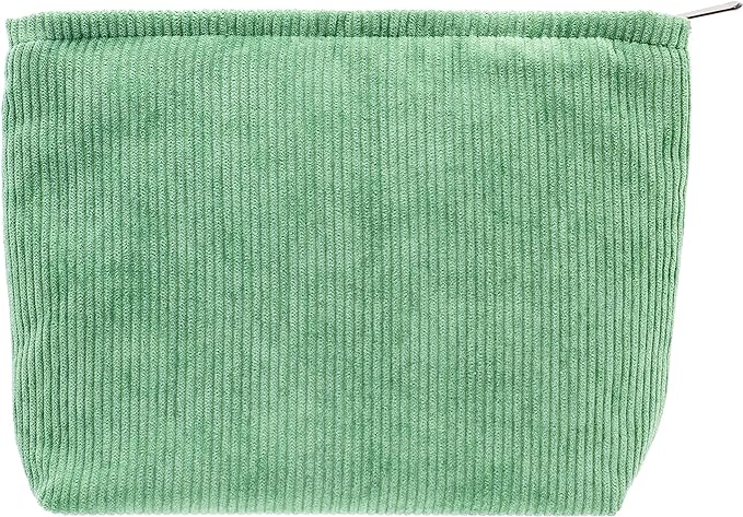 PAZIMIIK Makeup Bag Large Zipper Corduroy Make Up Pouch for Purse Travel Canvas Cosmetic Organizer for Women Brush Storage,Green