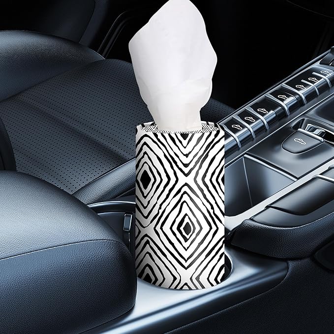 4-Pack Car Tissue Cylinders - Modern Black Line Design, Fits Car Cup Holders, Travel Tissue Tubes with Facial Tissues (Black & White)