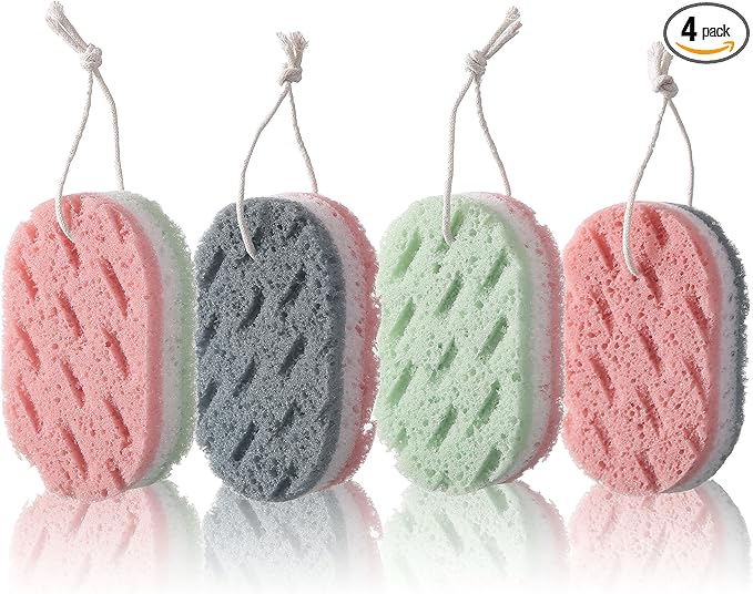 4-Pack Large Size Cleansing loofah Bath Sponge, Shower deep exfoliating Sponge, Rich Foam Bath Sponge