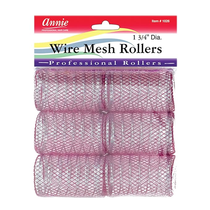 Annie Wire Mesh Rollers – Jumbo 1 3/4 Inch Hair Curlers for Maximum Volume & Body, Heatless Styling Tools for Long Hair – 6 Count (Purple)
