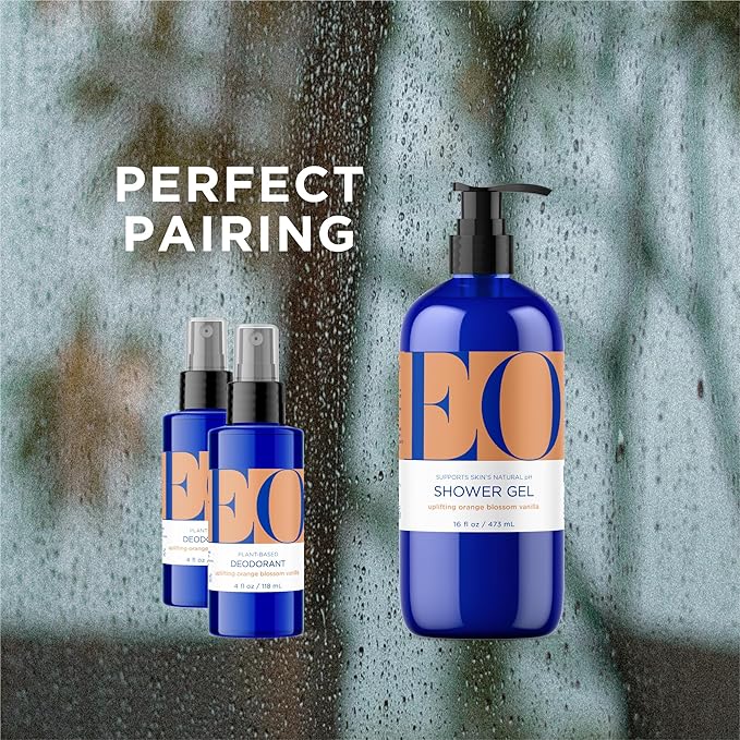 EO Shower Gel, 16 Ounce (Pack of 2), Orange Blossom and Vanilla, body wash made with Essential Oils for Men and Women