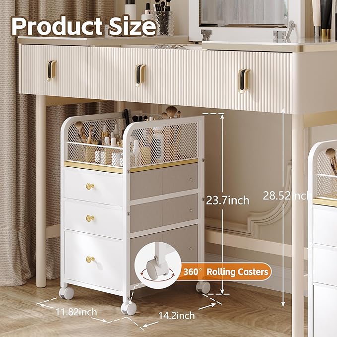 Makeup Organizer Storage Cart with Drawers, Makeup Organizer on Wheels, Rolling Makeup Bathroom Storage Cart, Cosmetic Vanity Display Cases Holder for Nail Polish Brush Hair Tool