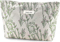 Flower Makeup Bag Travel Large Cosmetic Bag for Women Cute Leaf Makeup Pouch Zipper Cosmetic Pouch for Purse Aesthetic Green Floral Skincare Organizer Portable Toiletry Bag