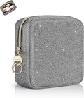 5.7" Small Makeup Bag, Glitter Cosmetics Bag for Purse, Portable Small Travel Makeup Pouch with Ring Buckle (Black)