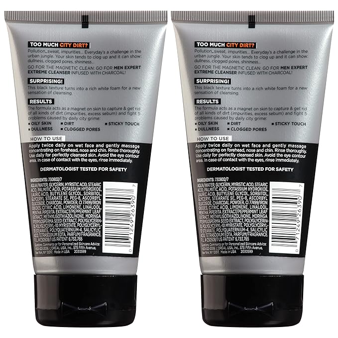 L'Oreal Paris Men Expert Hydra Energetic Daily Facial Cleanser with Charcoal,.,(Pack of 4)