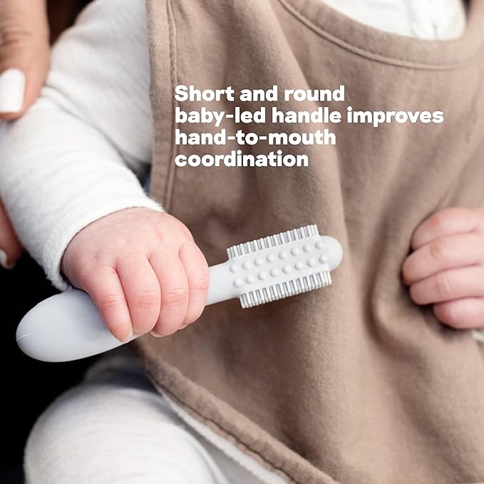 ezpz Baby-Led Toothbrush (Sage) - 3 Months + - 100% Silicone Infant Toothbrush with Sensory Bumps - Cleans Gums + New Teeth - Improves Hand-to-Mouth Coordination, Self-Feeding Skills