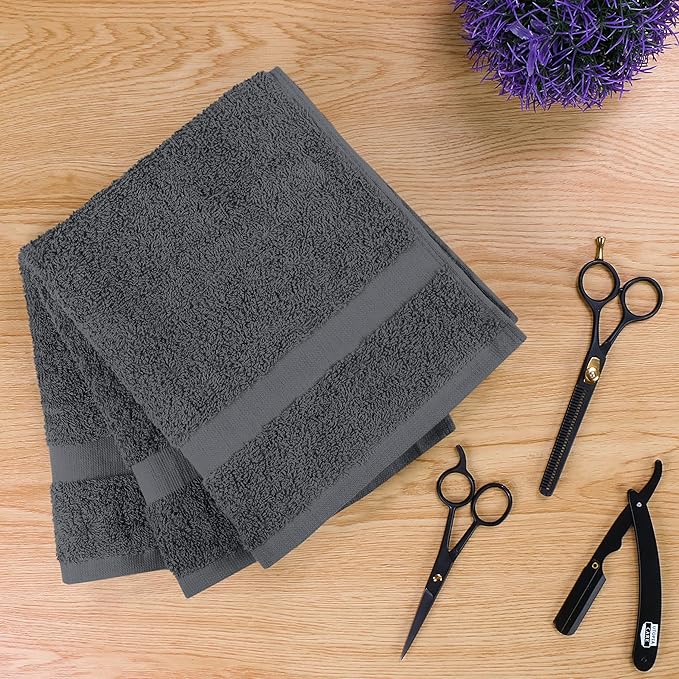 Utopia Towels, Salon Towel, Pack of 12, Not Bleach Proof, 16 by 27 Inches, Highly Absorbent Cotton Towels for Hand, Gym, Beauty, Spa, and Home Hair Care, Grey