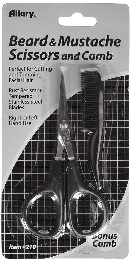 Allary Men's Beard and Mustache Scissors, Mini Comb Trimming Kit