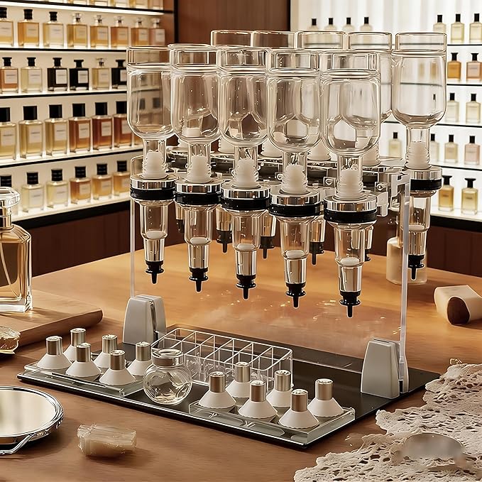 Liquid Filling Machine Transfer Tools, 12 Pump Heads,Testing Cups, 200ml Glass Perfume Bottles, Flow Adjustable, Suitable for Liquid Colognes/Perfume Samples