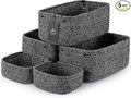 5-Pack Small Woven Rope Storage Baskets – 2 Sizes Organizer Bins for Closet, Shelf, Bookshelf, Nursery, Changing Table, Fabric Cube Boxes, Rectangular Shallow Bins for Bathroom, Toy & Home